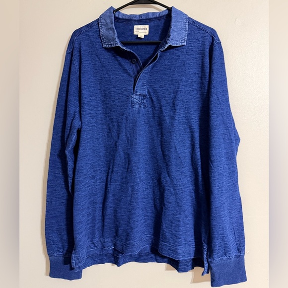 Todd Snyder Long-Sleeve Rugby Polo Shirt in Indigo Blue Size Large - Picture 3 of 6